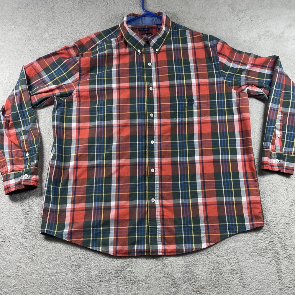 CHAPS Easy Care Shirt Men 2XL Plaid Button Down Long Sleeve Pocket Casual